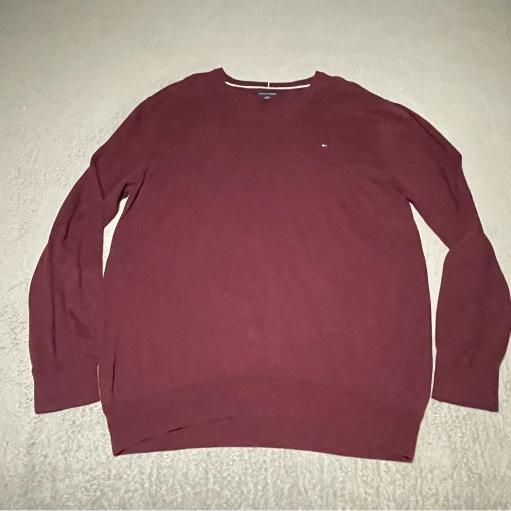 𝅺TOMMY Hilfiger 100% cotton v-neck sweater size XXL burgundy very good condition
